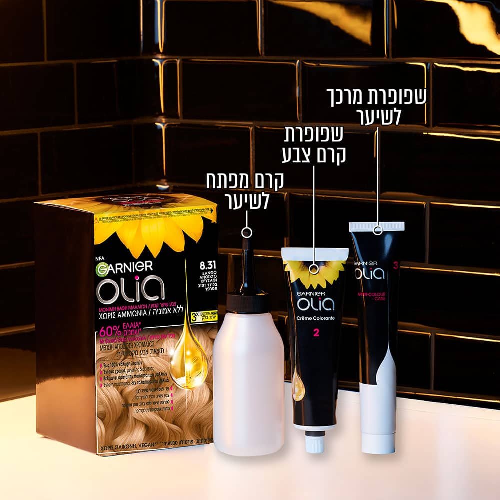 המוצר כולל קרם מפתח לשיער, שפופרת קרם צבע ושפופרת מרכך לשיער.